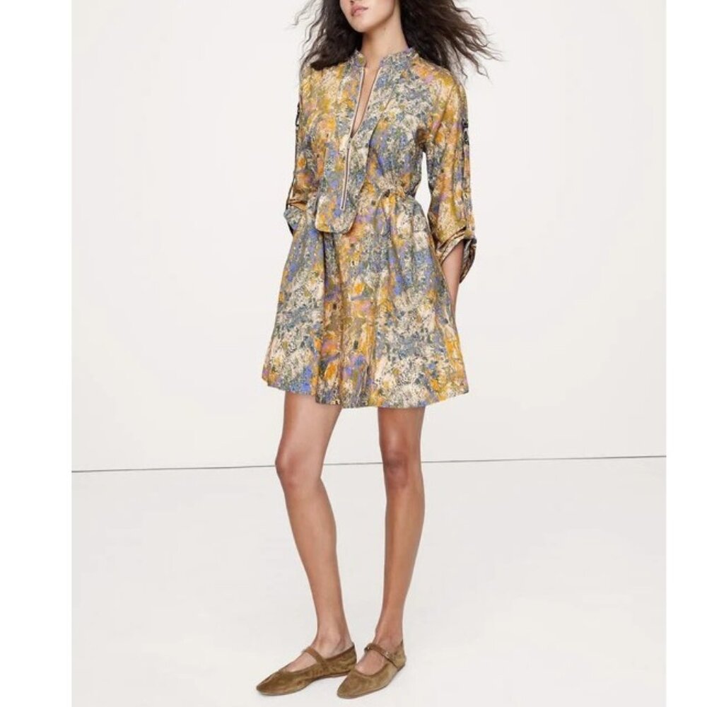 NWT!! Banana Republic Pastel Floral Splatter Cotton Poplin Utility Mini Dress PM